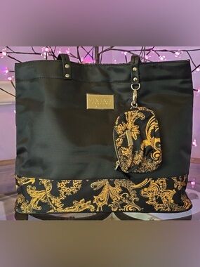 LIKE NEW - Versace Parfums Black and Gold Weekender Tote with Coinbag